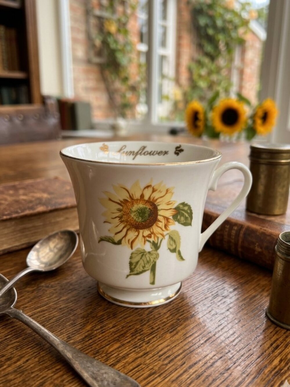 Vintage Sunflower Porcelain Teacup - August Birth Flower